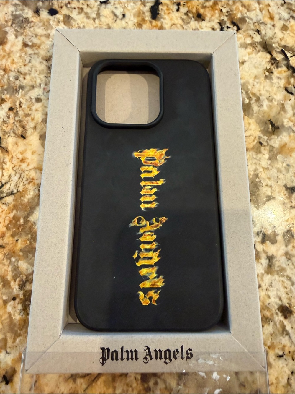 Palm Angels Black Phone Case with Yellow Flame Logo For a 15